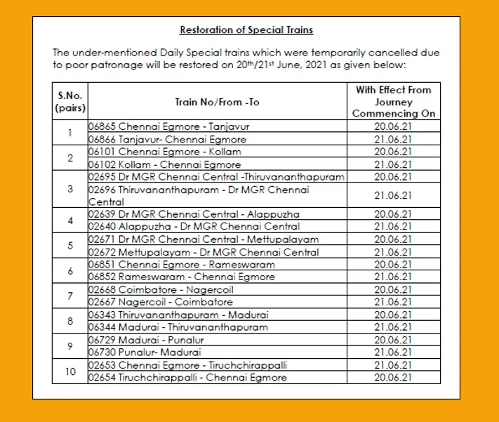 special trains southern railway annoncement 